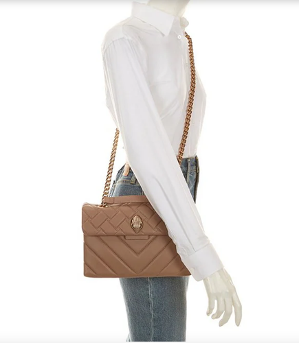 NWT Kurt Geiger London Kensington Taupe Leather Quilted Crossbody Bag - Picture 4 of 10