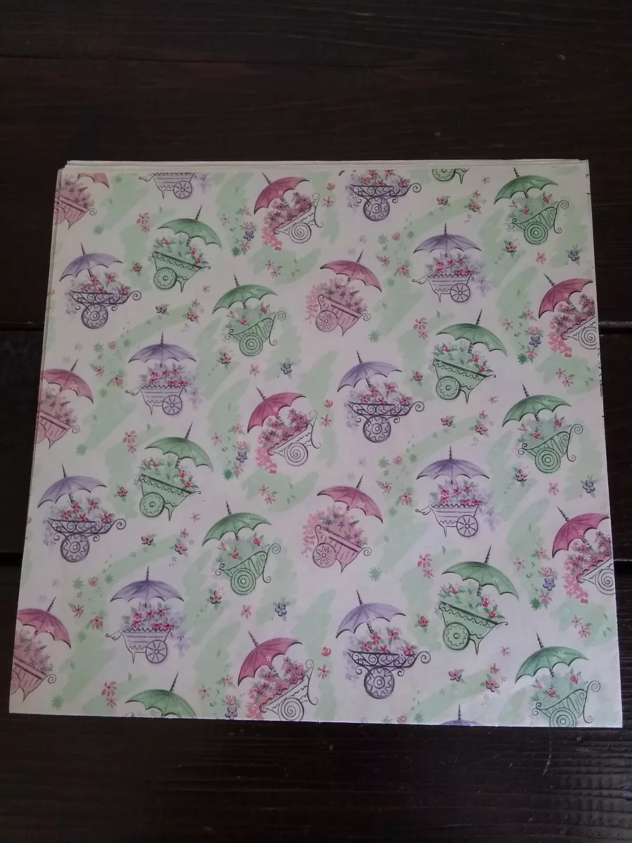 VINTAGE Bridal Shower Wrapping Paper 2 Sheets- Pink, Green and Lavender