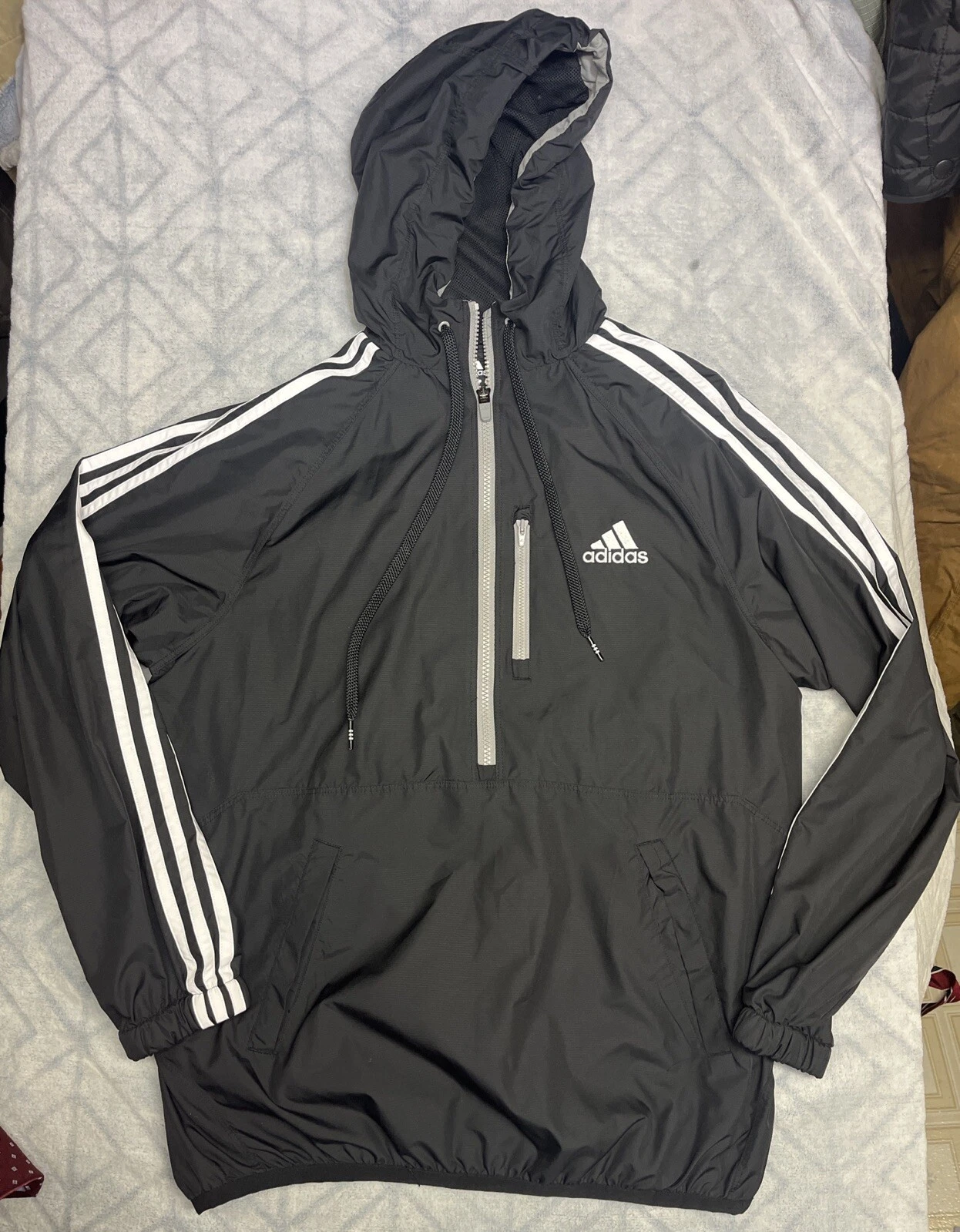 Adidas Track Jacket ClimaProof Black Pullover Lightweight Windbreaker Size Med