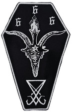 BAPHOMET AND LUCIFER SIGIL  WHITE COFFIN BORDER EMBROIDERED PATCH