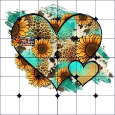 Sublimation Print Heart Sunflower Western Ready to Press Heat Transfer