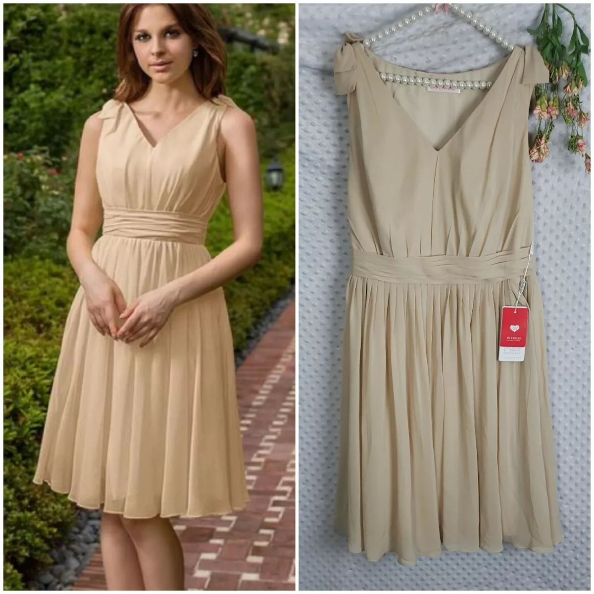 JJs House Dress NWT New Size 18W Champagne Tan Bridesmaid Fit Flare Formal 100
