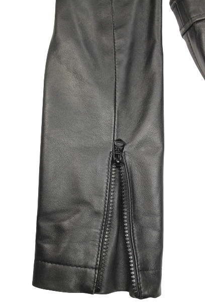 Armani Exchange Womens Leather Biker Coat M Moto Aviator Black Pleated Jacket image 8