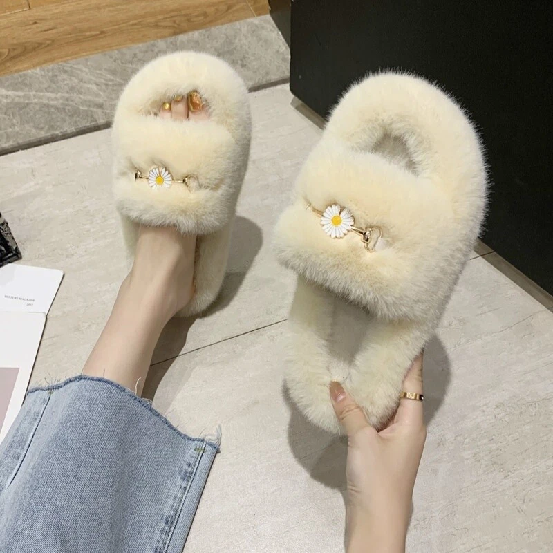 Mujeres Invierno Casa Zapatillas Piel Sintética Cálidas Suaves Dama Hogar Informales Zapatos Planos Hogar Foto 4 de 4