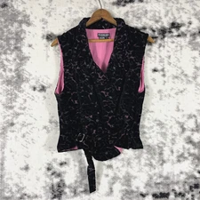 The J Peterman Company Jacket Vest Womens Size 8 Black Velour Rayon Silk Floral