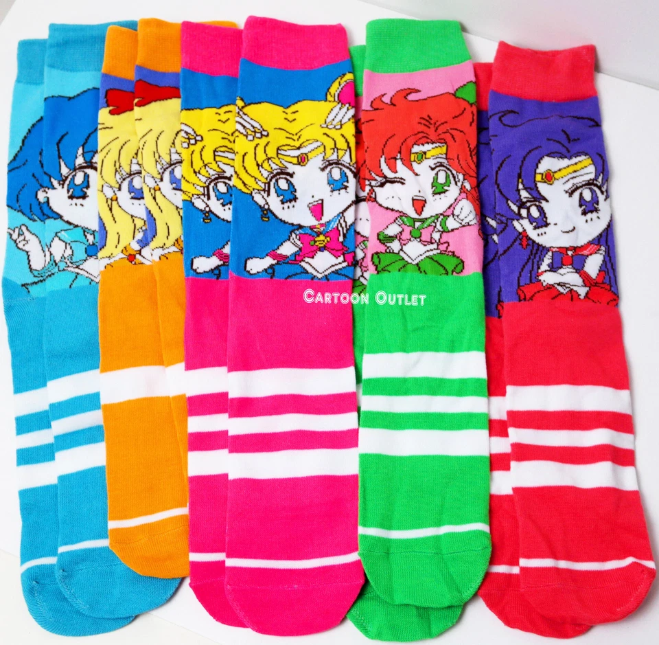 Sailor Moon 5 Pair Crew Socks Stripped Birthday Gift Fits Shoe Size 8 - 12 New - Image 2 of 4