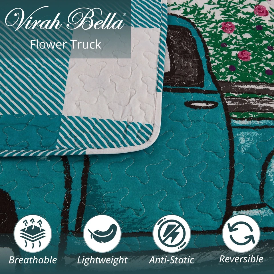 Virah Bella - Flower Truck - Lightweight Reversible Quilt Set - Image 2 of 4
