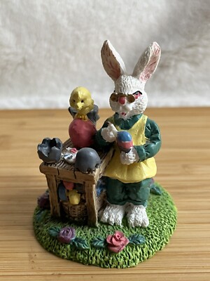 VTG Easter Bunny Painting Easter Eggs with Baby Chick Figurine