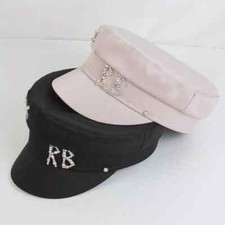 Gorras de noticiero satinadas con letra R B para mujer sombrero militray plano