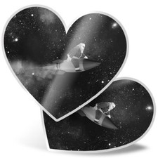 2 x Heart Stickers 15 cm - BW - Santa Claus Space Christmas Funny Joke #43476
