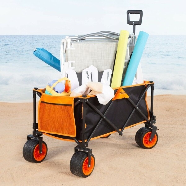 Aktive Carrello pieghevole, spiaggia, giardino, portapacchi, Arancione, 110L