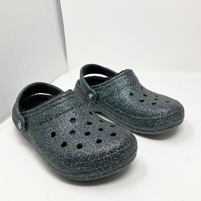 Crocs Unisex Classic Glitter Lined Clogs Fuzzy Slippers Starry Skies