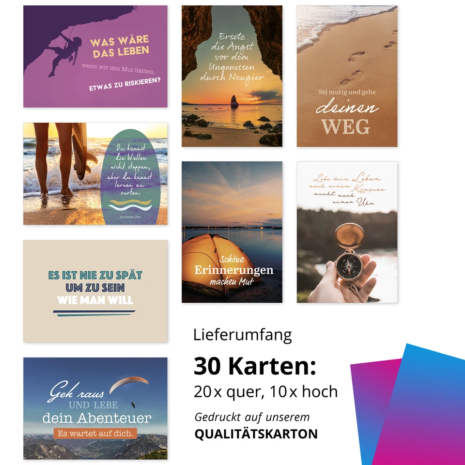 30 Postkarten Abenteuer Mut Reisen Motivation mit Umschlägen A6 Sprüche Set - Bild 4 von 4
