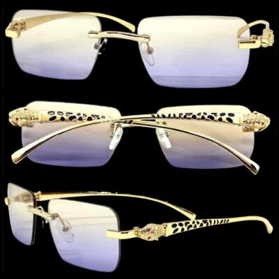 Classy Elegant Contemporary Modern Dressy SUNGLASSES Sleek Rimless Gold Frame C4