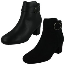 Ladies Spot On Block Heel Wide Fit Ankle Boots *F5R1247*
