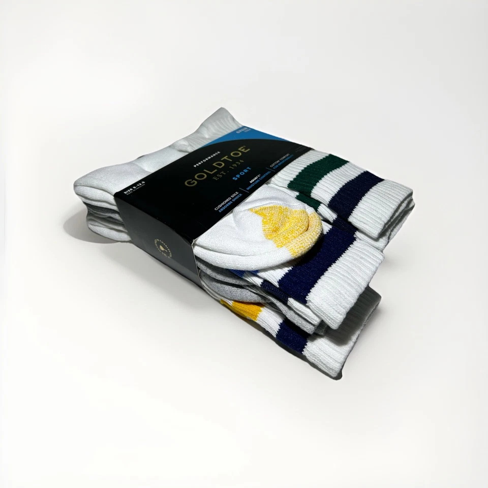 Novo Pacote com 6 Meias Masculinas Goldtoe Performance Pacote com 6 Tripulação Branca e Cinza Tamanho 6-12.5 - Imagem 4 de 4