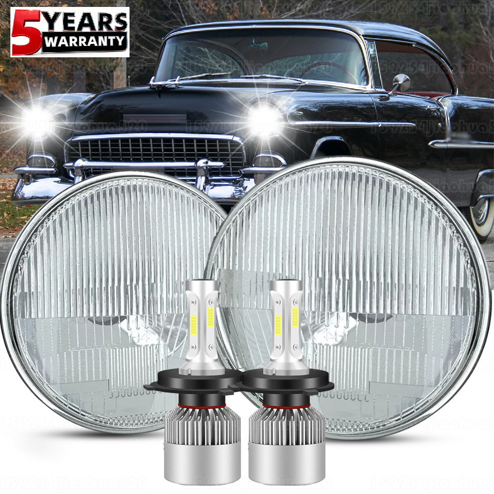 Pair 7" Inch Round LED Headlights Hi/LO Sealed Beam for Chevy Bel Air 1955-1957