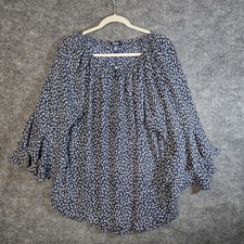 Chaps Top Womens XXL Blue White Ditzy Floral Chiffon Tunic Resort Boho