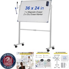Durable 36x24 Rolling Whiteboard with Magnetic Surface   Ideal for Office  Home