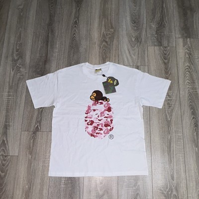 A Bathing Ape Herren T-Shirt L Weiß Rundhals Kurzarm Baby Milo Logo-Print