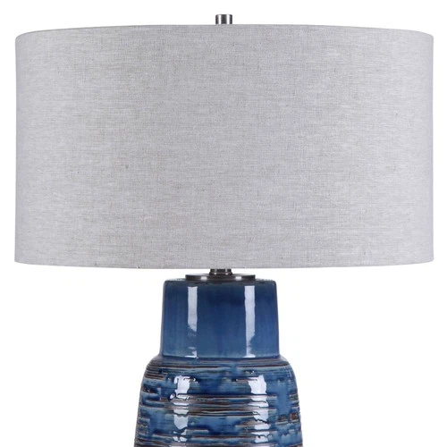 Modern Table Lamp 31" Tall Blue Dark Rust Bronze Ceramic Gray Shade for Bedroom - Picture 3 of 5