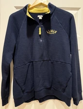 LL Bean 1/4 Zip Fleece Lining Two Pockets Cotton Sweater Navy Women Size Large