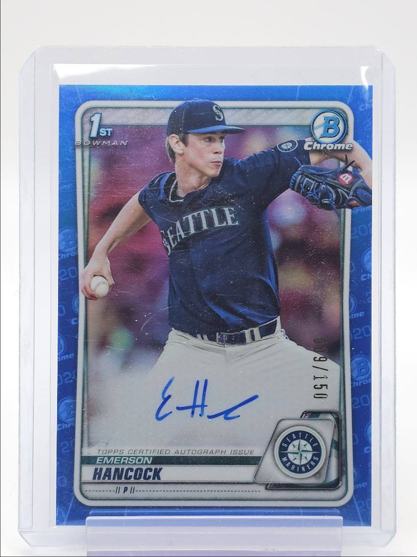 EMERSON HANCOCK 2020 BOWMAN CHROME DRAFT 1ST BLUE REFRACTOR AUTO /150 Q1811
