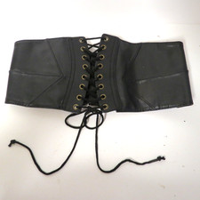 Elastic Snap Back Black Wide Waist Belt Tied Corset Cinch Front faux Leather