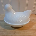 Vintage MCM Hazel Atlas White Milk Glass Chicken Hen on Nest Covered Dish