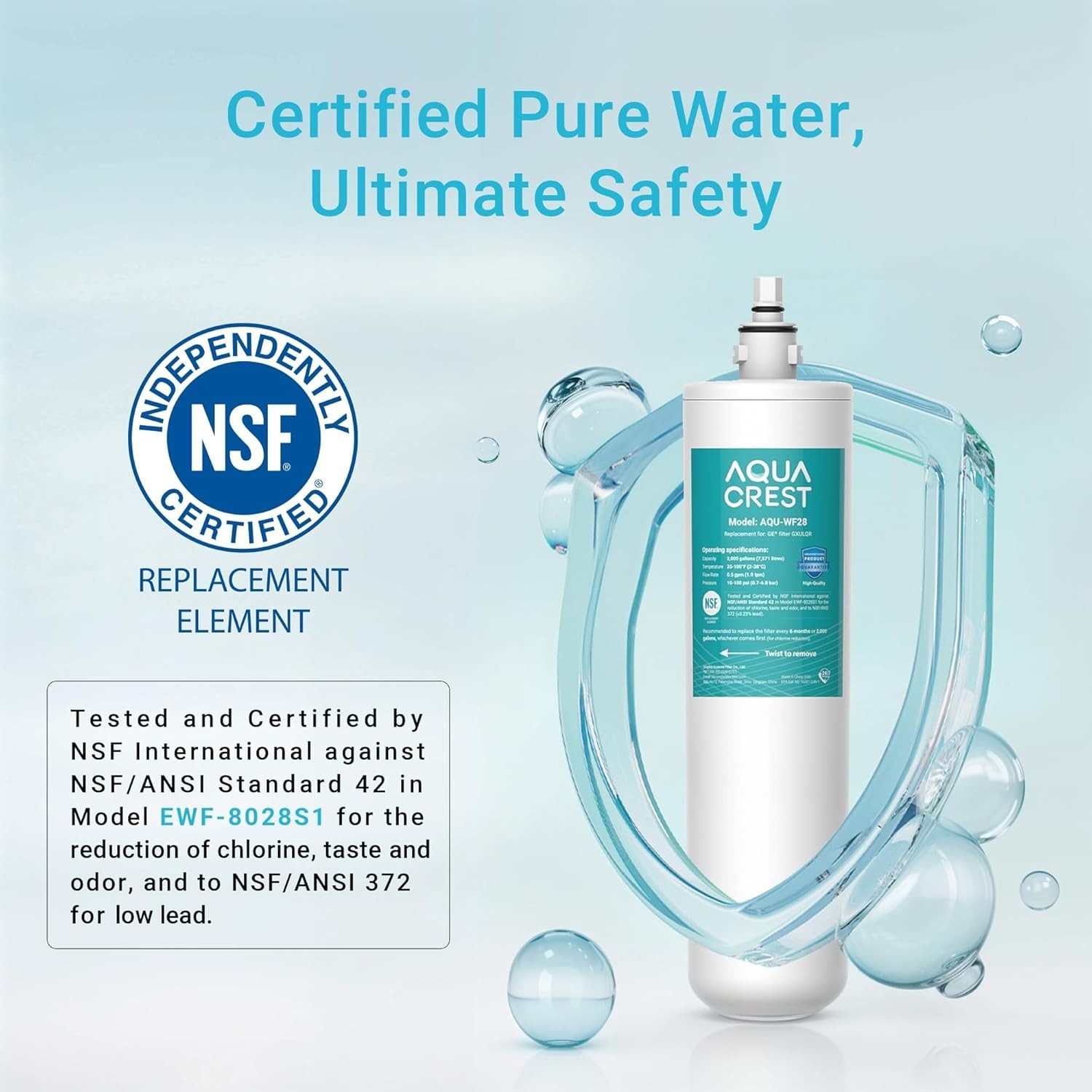 AQUA CREST FQK1R, GXULQK, GXK140TNN, GXULQR,Replacement Filter for GE® GXK140TNN