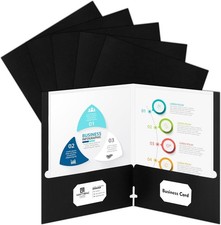 50 Packs Two Pocket Folders,Two File Folders with Business Card Black