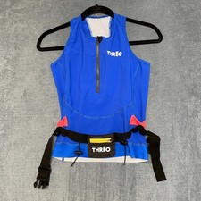 Threo Singlet Triathlon Top Women Blue Sleeveless Compression Performance Belted