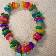 Multicolor Beaded Stretch Bracelet Butterfly Charm Fashion Jewelry