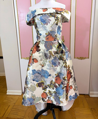 NEW Chi Chi London Off Shoulder Satin Autumn Floral Dress, High Low Hem, UK 16, 