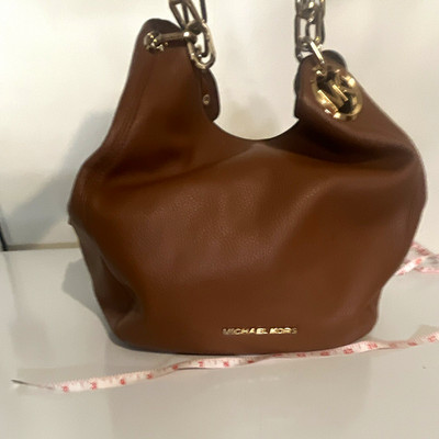 Michael Kors Brown Pebbled Hobo Shoulder Bag Zip, Gold Hardware, MK Charm
