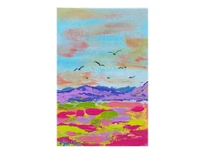 Lavender Tuscany Mountain Original Oil Painting Semi-Abstraction Art Handmade