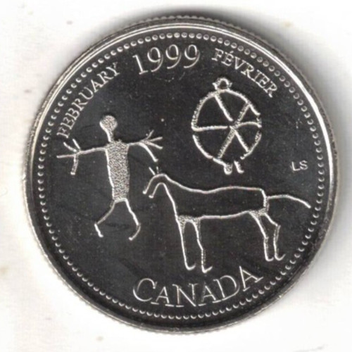 1999 Canadian Brilliant Uncirculated February-Etched in Stone- 25 Cent Coin!