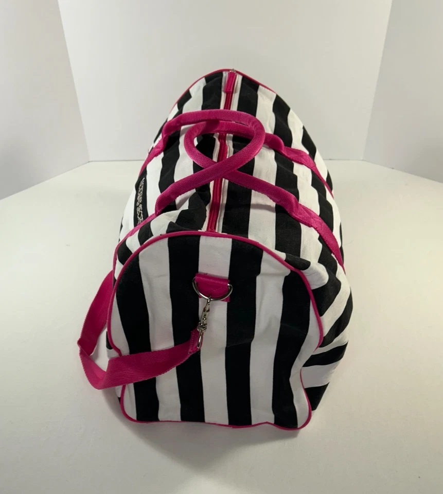 Bolso de Viaje Victoria's Secret Negro Blanco Rayas Rosa Asas Gimnasio Foto 4 de 4