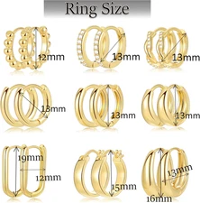 9 Pairs Small Gold/Silver Hoop Huggie Earrings Set for Women, 14K Gold Plated...
