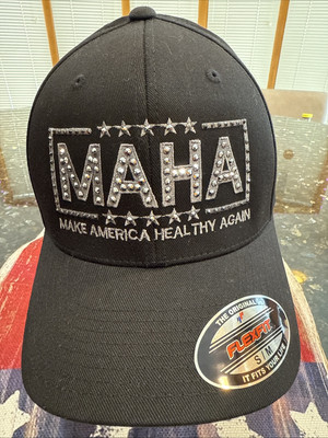 Black/ silver MAHA MAKE AMERICA GREAT AGAIN BB Hat Blinged W/Swarovski Crystal
