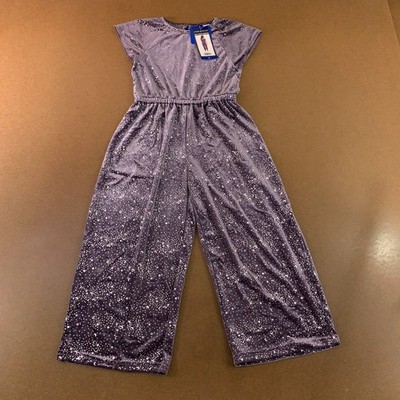 Andy & Evan Girls 7 Purple Velvet Moon Stars Cap Sleeve One-Piece Jumpsuit NWT