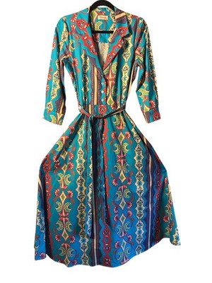 Dixie Bohemian, Retro Style Dress, Sz S Made In Italy Belted Maxi Shirt Dress