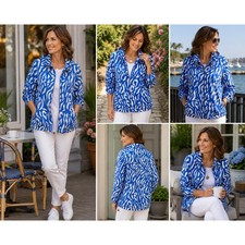Chico's Women's Jacket 3Blue White Animal Print Travel Casual Athleisure light