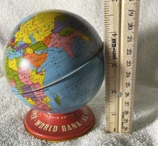 vintage Ohio Art World Globe Tin Coin Bank Vintage Old Toy Made In USA
