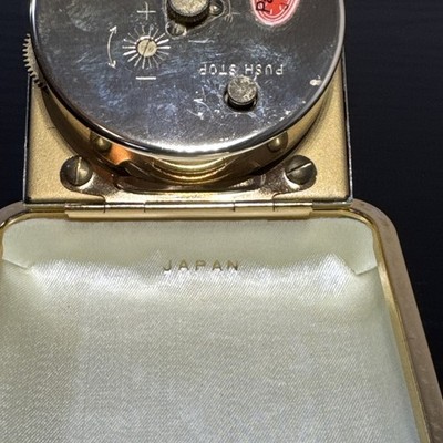 Vintage 1960's Seiko Japan Folding Travel Alarm Clock Tan & Gold