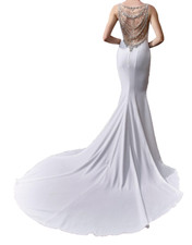 Enzoani Lacy Wedding Dress 12 Ivory Georgette Illusion Back Beaded Opals Glamor