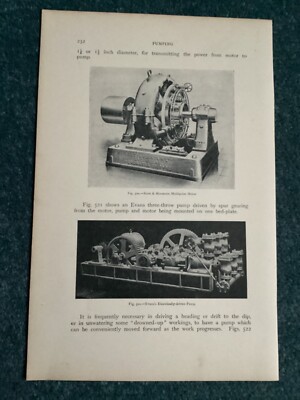 Coal Mining,Scott & Mountain Multipolar Motor, & Evan,s Electric Pump, Old Print