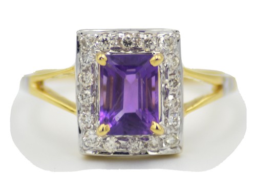 Natürlicher Diamant Amethyst 0,25 14kt massiv Gelbgold Ringgröße 6 # NEU - Bild 2 von 17