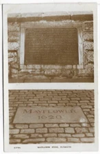 MAYFLOWER STONE, PLYMOUTH VINTAGE RPPC POSTCARD 1B59, ENGLAND