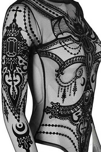 RESTYLE Gothic Bodysuit Transparent Jewel Bat Body Schwarz Fledermaus Stretch - Bild 4 von 7